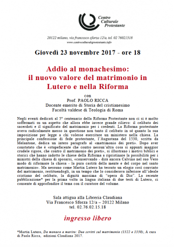 Addio al monachesimo: il nuovo valore del matrimonio in Lutero e nella Riforma – Milano